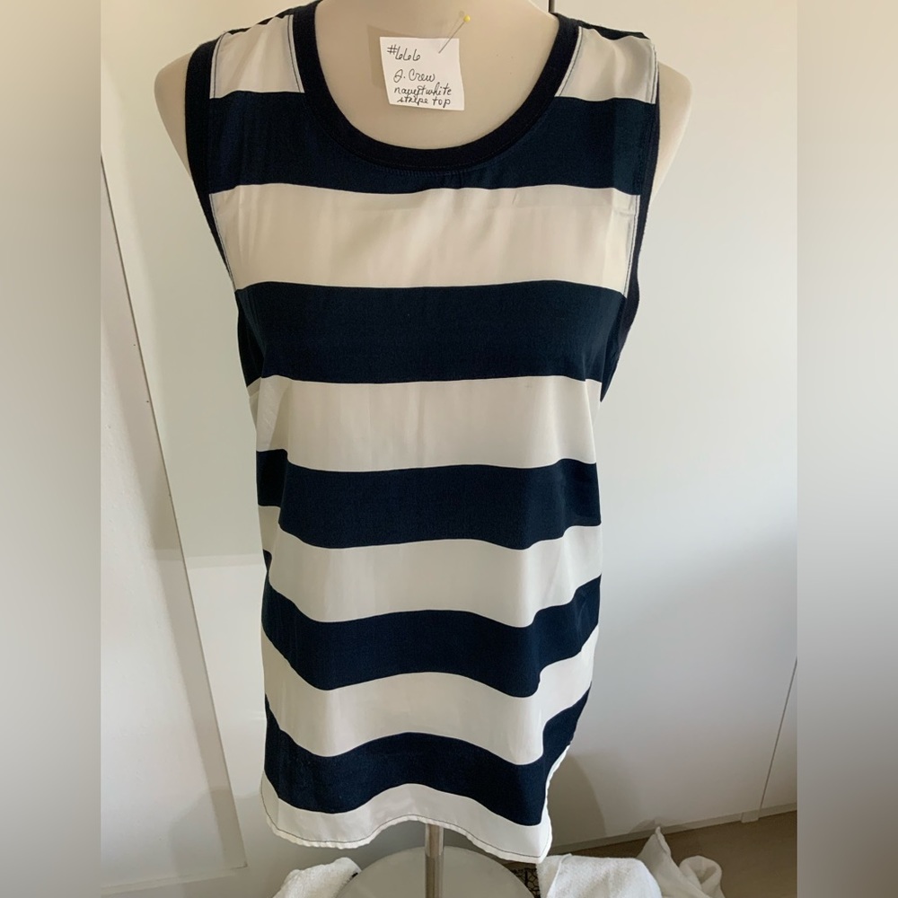 J. Crew - sleeveless top with wide navy and white stripes